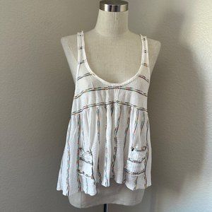 Free People Tank Top In White With Multicolor Stripes Sz XS